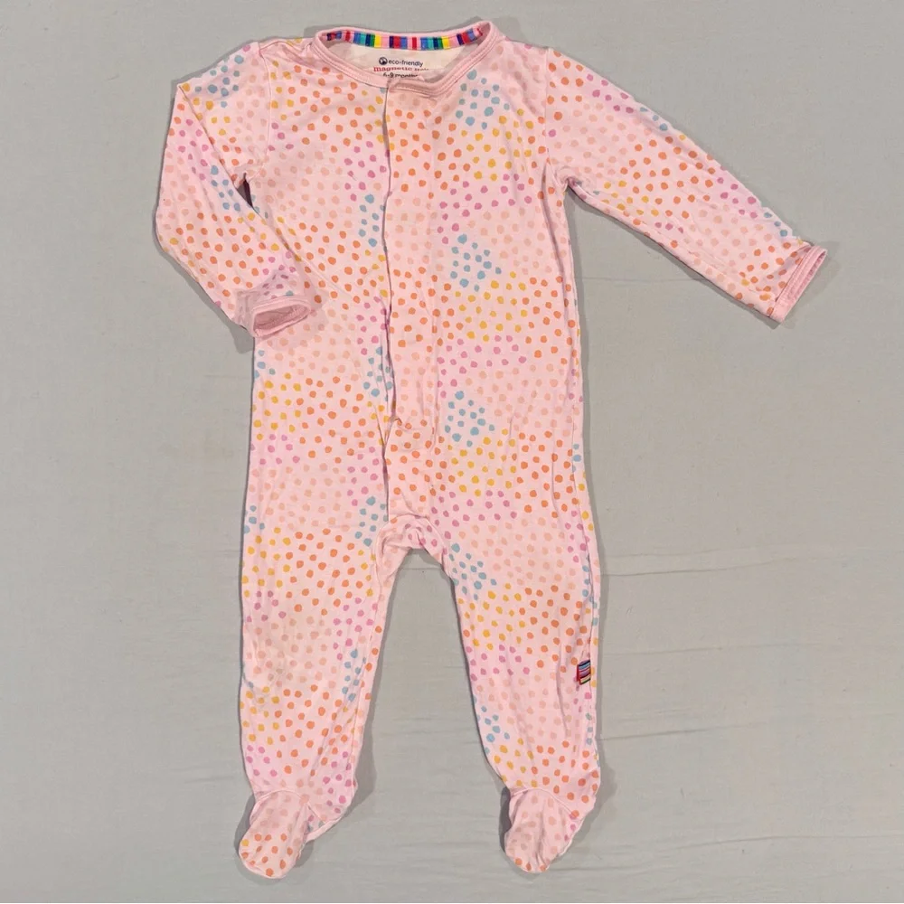 Magnetic Me Pink Sparkle Footie Girls 6-9M Modal Sleeper Pajamas Polka Dots